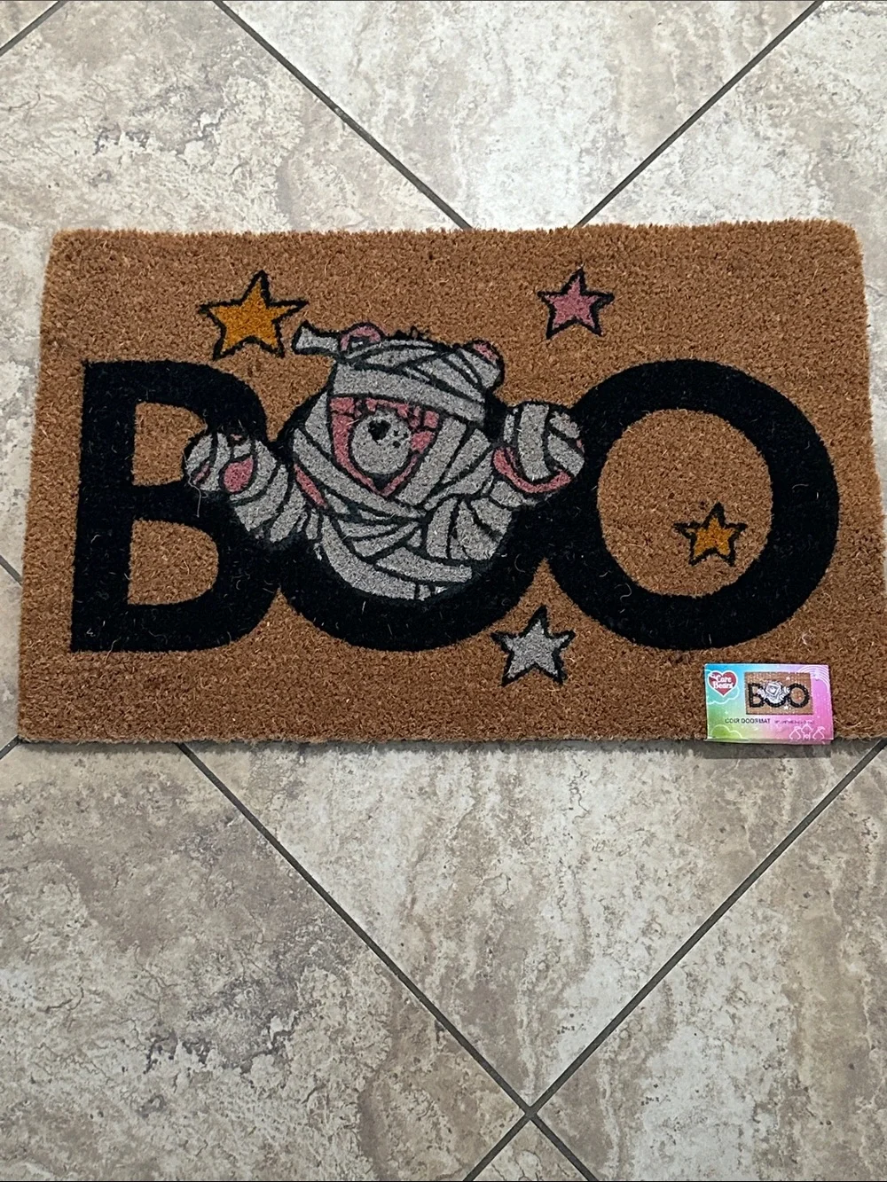 Care Bears Halloween BOO Mummy Bear Doormat in Brown and Black with Pink Accents